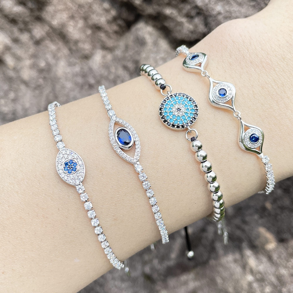 Fashion Evil Eye Blue Zircon Copper Bracelet