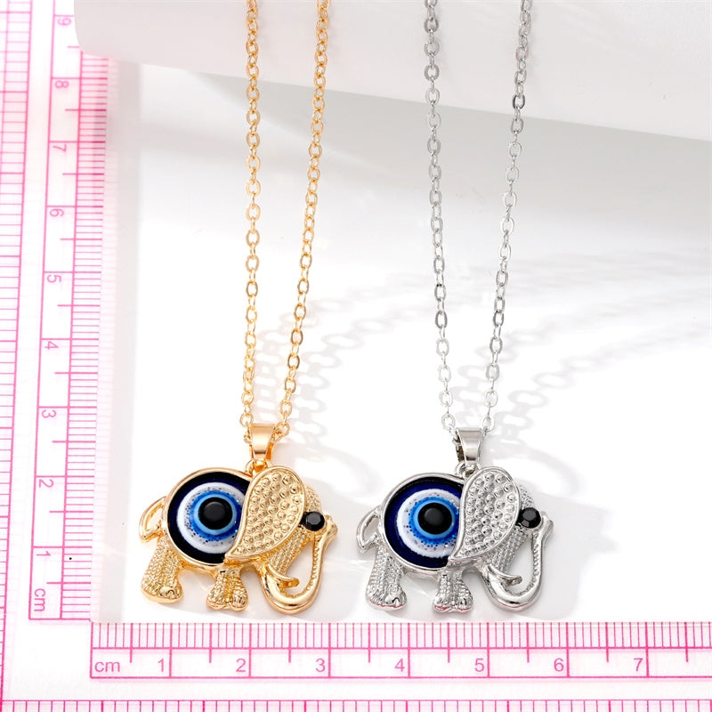 Fashion Elephant Evil Eye Alloy Pendant Necklace for Women