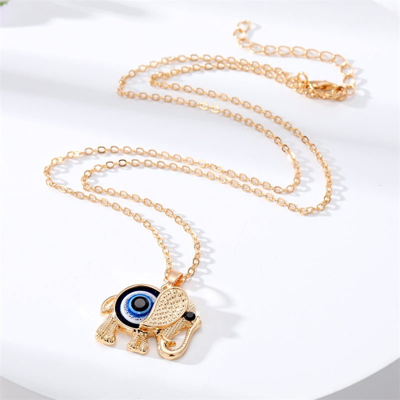 Fashion Elephant Evil Eye Alloy Pendant Necklace for Women