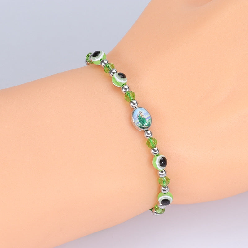 Fashion Resin Evil Eye Beaded Unisex Bracelet with Saint Benedict Charm