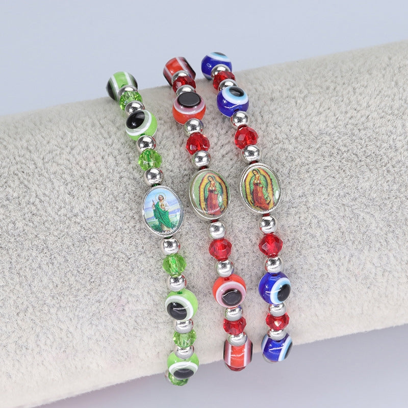 Fashion Resin Evil Eye Beaded Unisex Bracelet with Saint Benedict Charm