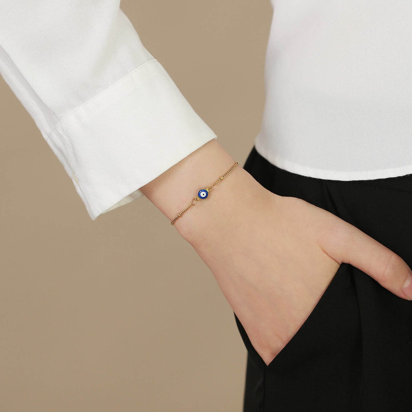 Fashion Evil Eye Gold Stainless Steel Bracelet and Ring Set