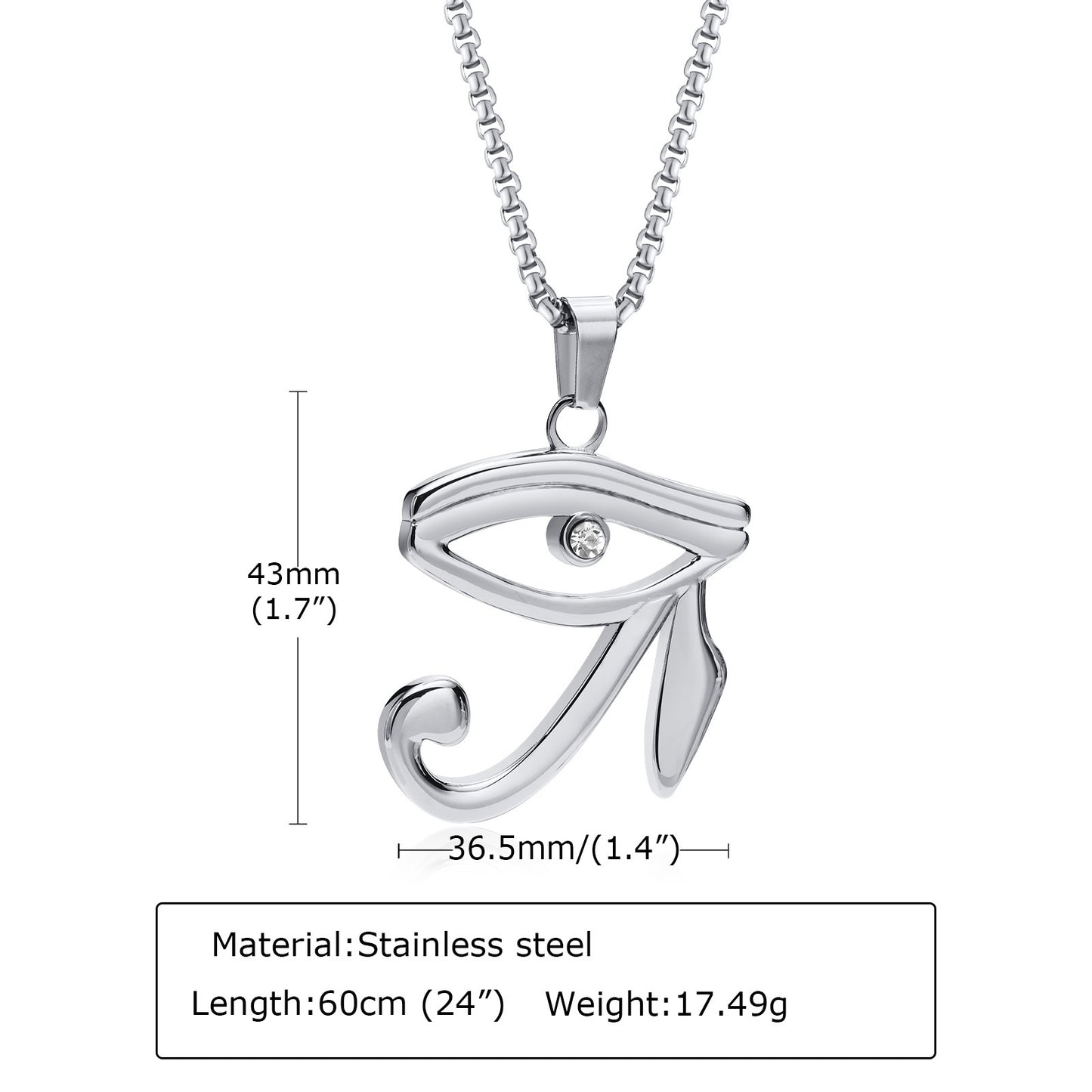 Titanium Steel Eye of Horus Zircon Pendant Necklace for Men