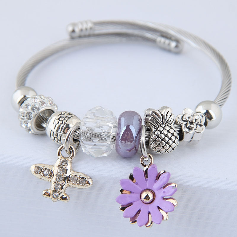 Fashion Flower Alloy Beaded Rhinestone Bangle 1 Piece