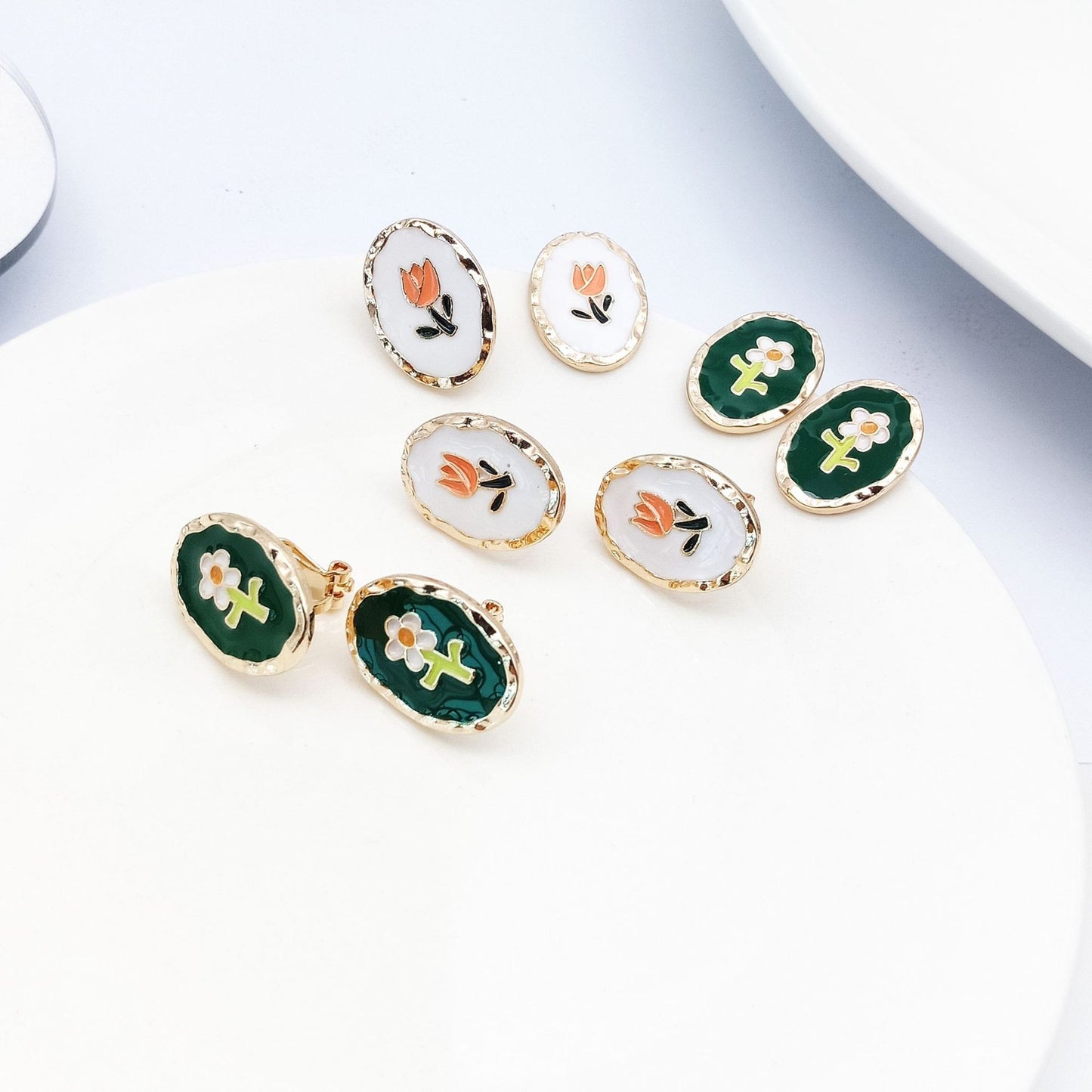 Fashion Flower Alloy Enamel Ear Clips Ear Studs