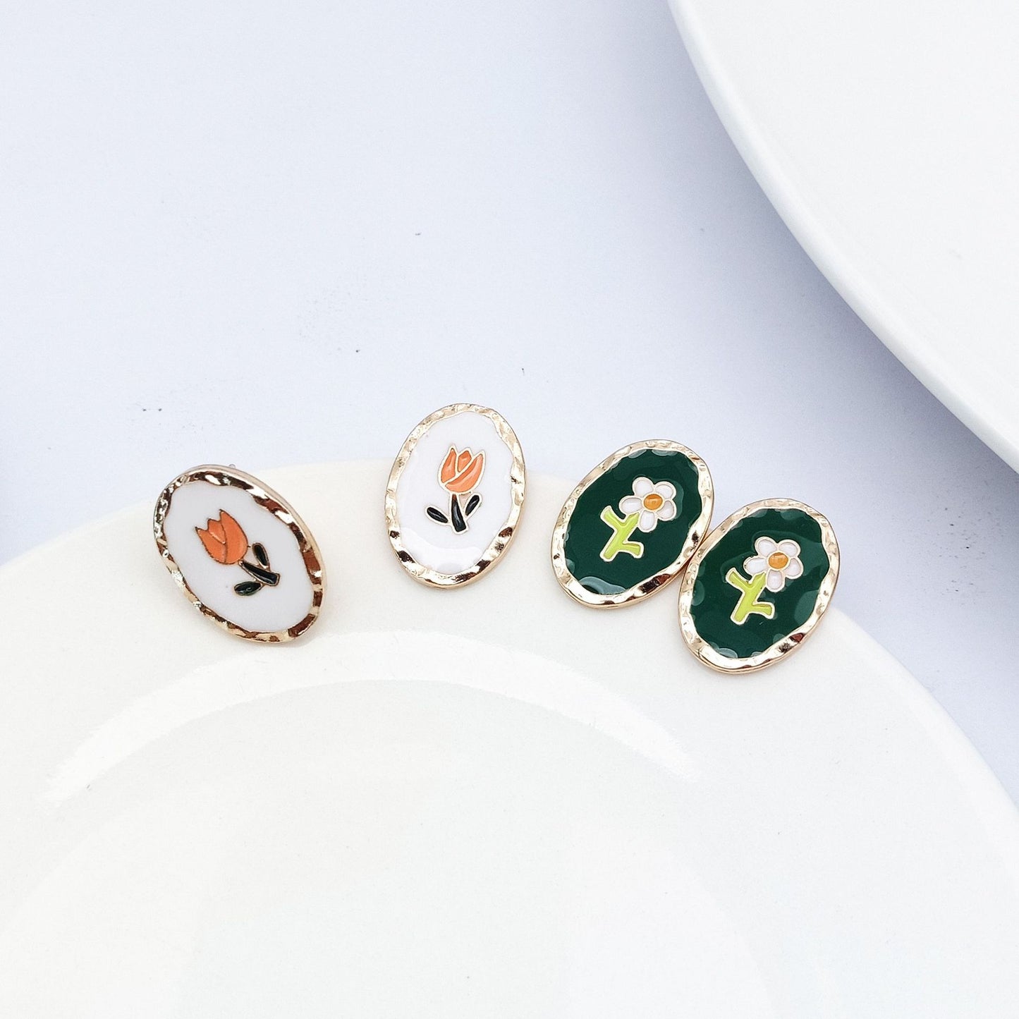 Fashion Flower Alloy Enamel Ear Clips Ear Studs