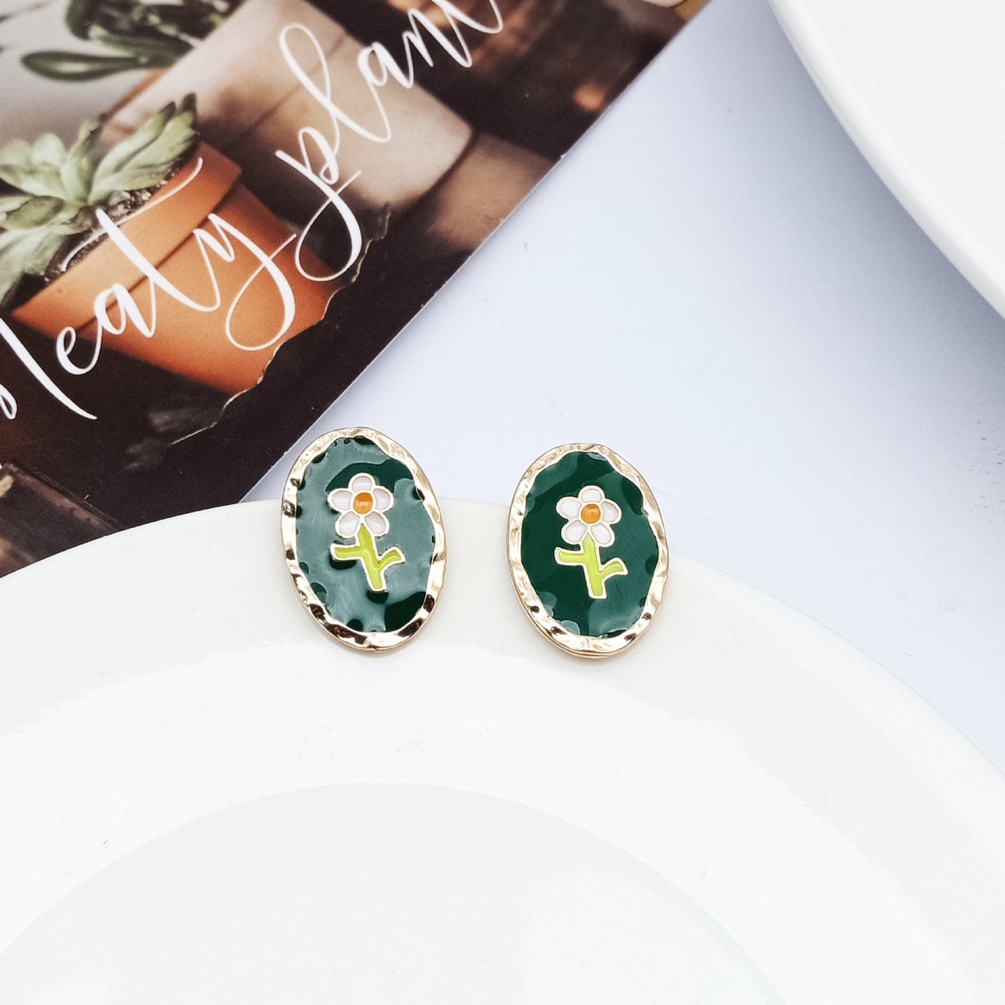 Fashion Flower Alloy Enamel Ear Clips Ear Studs