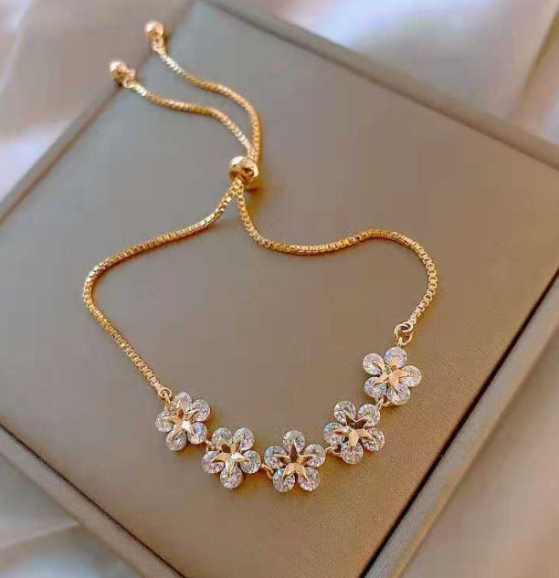 Fashion Rhinestone Flower & Starry Adjustable Bracelet for Women