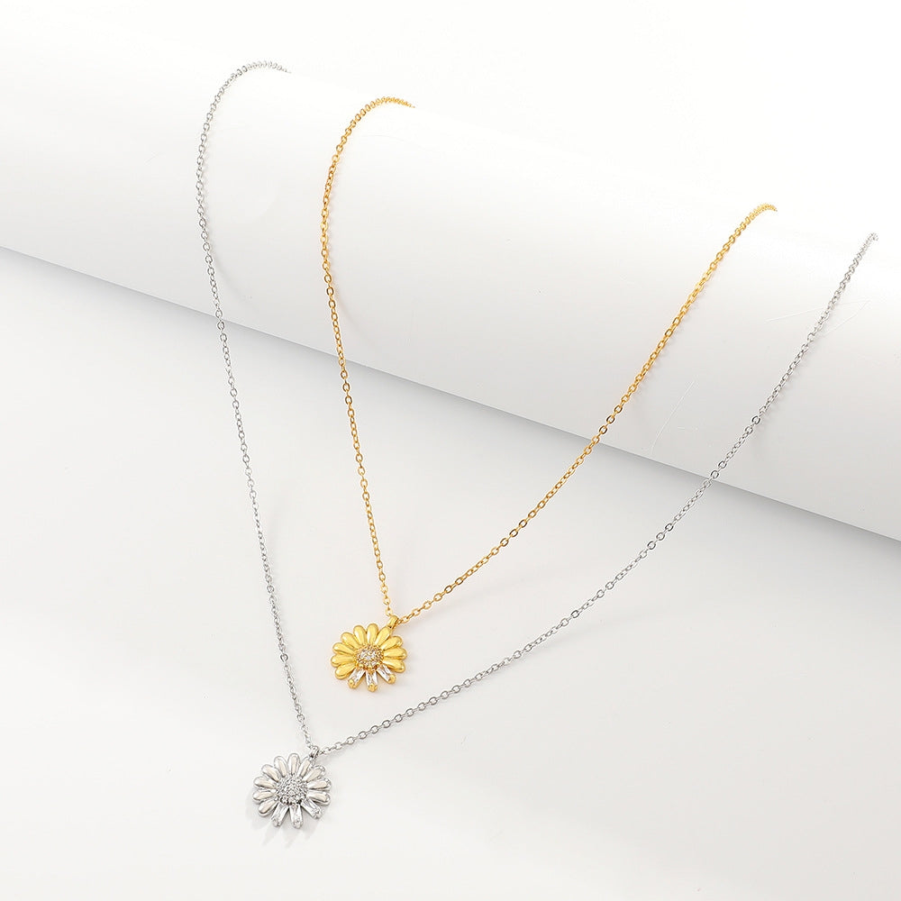 Sunflower Zircon Pendant Necklace - Elegant Fashion Jewelry Accessory