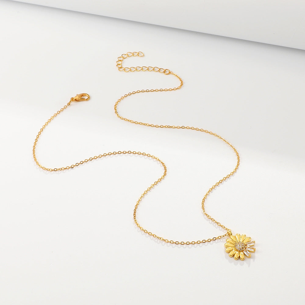 Sunflower Zircon Pendant Necklace - Elegant Fashion Jewelry Accessory