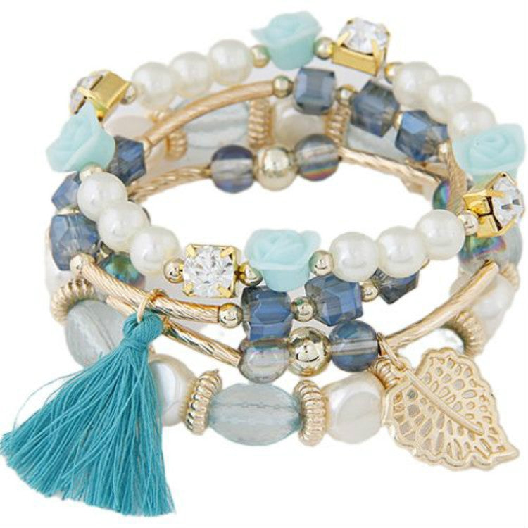 Elegant Multi-Layered Crystal Bead & Pearl Flower Bracelet for Women