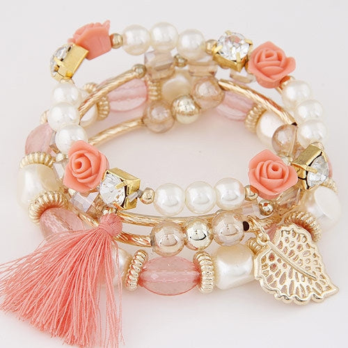 Elegant Multi-Layered Crystal Bead & Pearl Flower Bracelet for Women