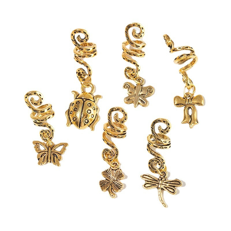 Fashion Alloy Flower Hair Buckle with Butterfly Pendant and Spiral Hair Rings