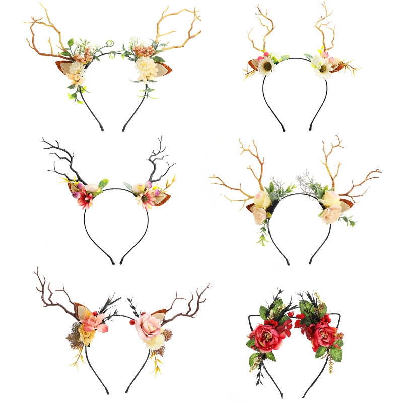 Floral Antler Headband - Christmas Reindeer Hair Accessory