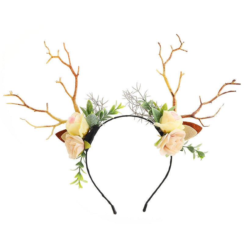 Floral Antler Headband - Christmas Reindeer Hair Accessory