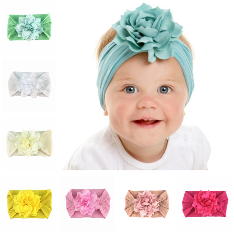 Floral Nylon Baby Headband with Ruffle Flower Design