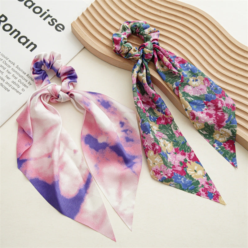 Floral Tie-Dye Fabric Hair Tie and Scarf Set for Women