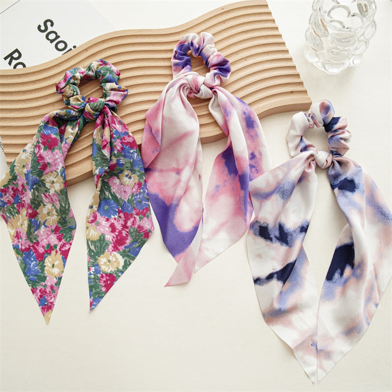 Floral Tie-Dye Fabric Hair Tie and Scarf Set for Women