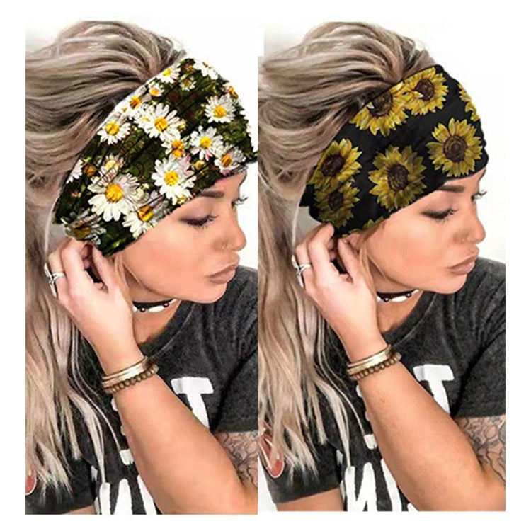 Floral Print Elastic Polyester Sports Headband for Women