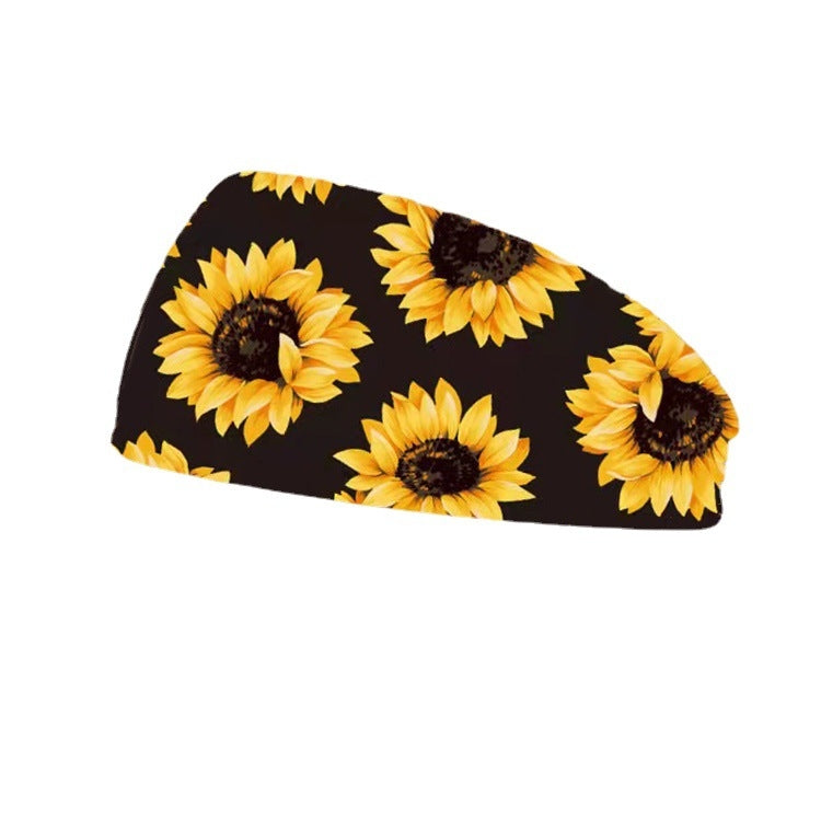 Floral Print Elastic Polyester Sports Headband for Women