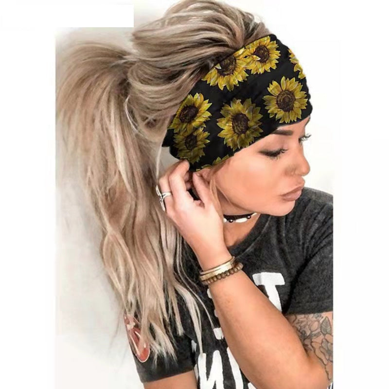 Floral Print Elastic Polyester Sports Headband for Women