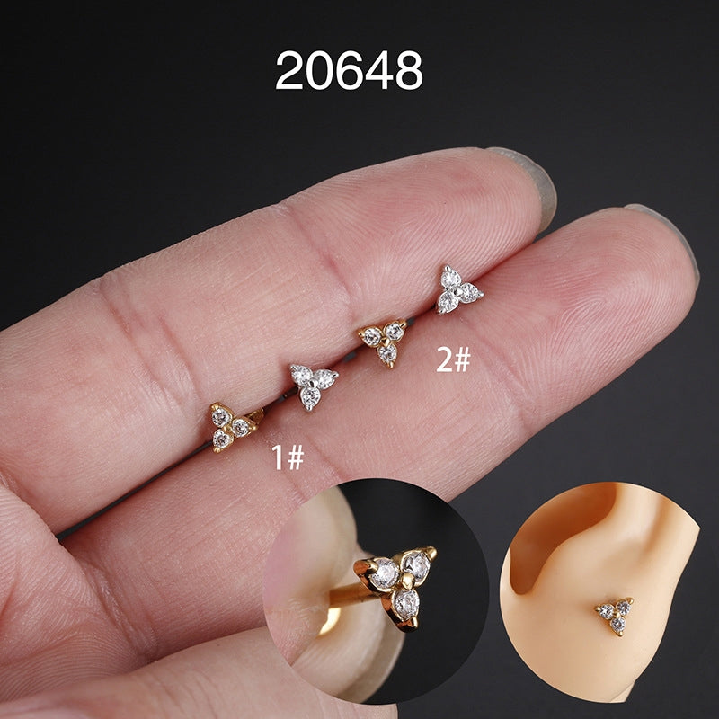 Fashion Flower Zircon Stainless Steel Lip Stud Piercing Jewelry