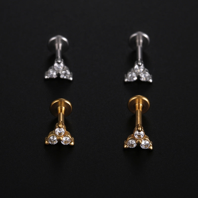 Fashion Flower Zircon Stainless Steel Lip Stud Piercing Jewelry