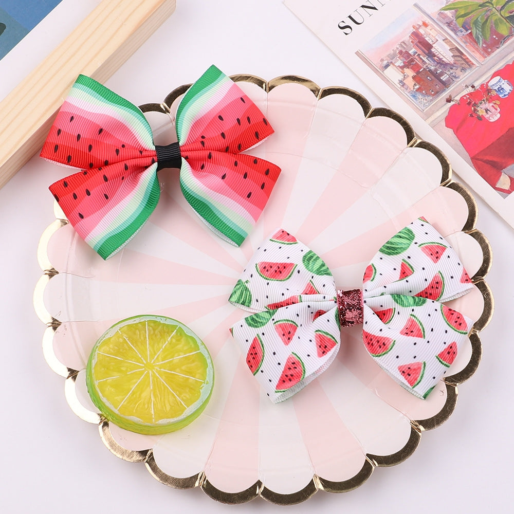 Fashion Watermelon Print Bow Hairpin for Kids