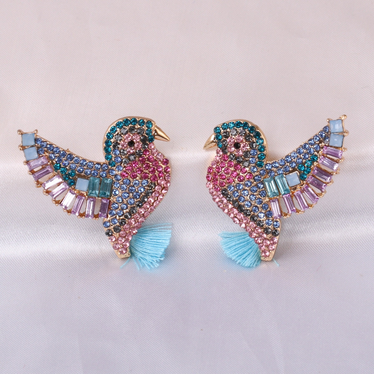 Vintage Bird Tassel Full Diamond Alloy Earrings for Women