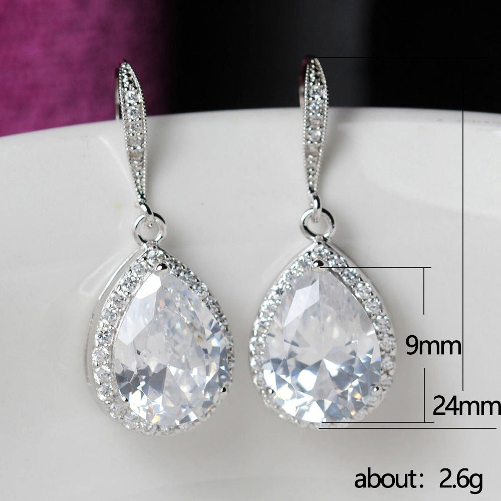 Elegant Water Drop Zircon Copper Earrings for Women - Bridal and Party Accessory