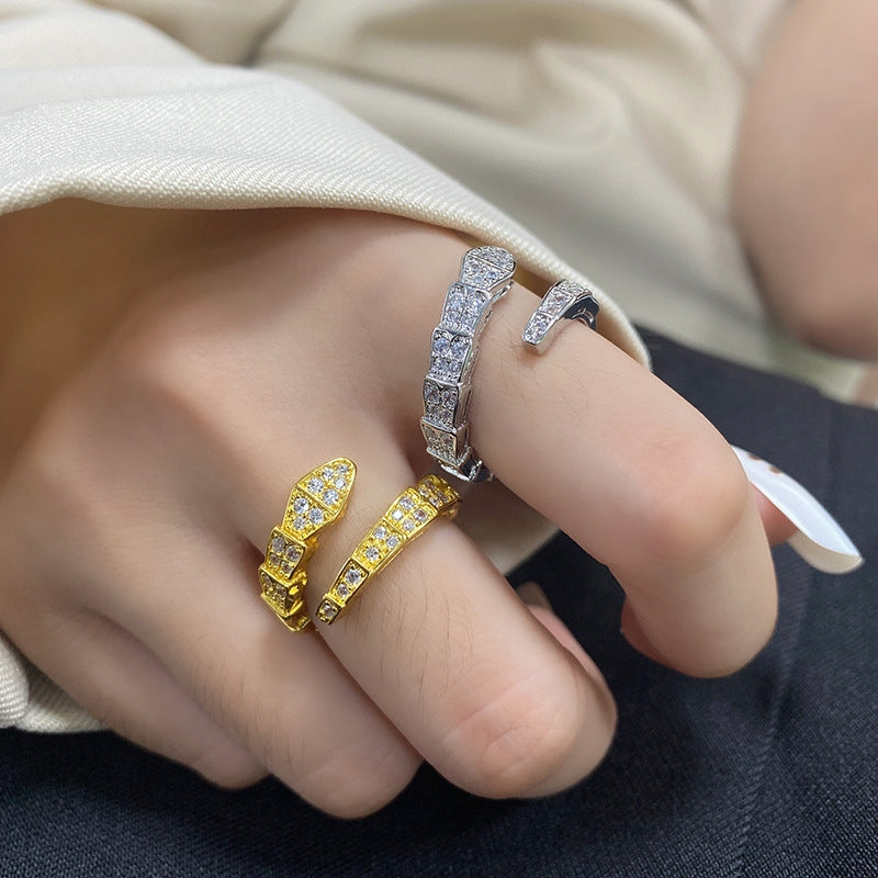 Fashion Zircon Snake Geometric Open Ring