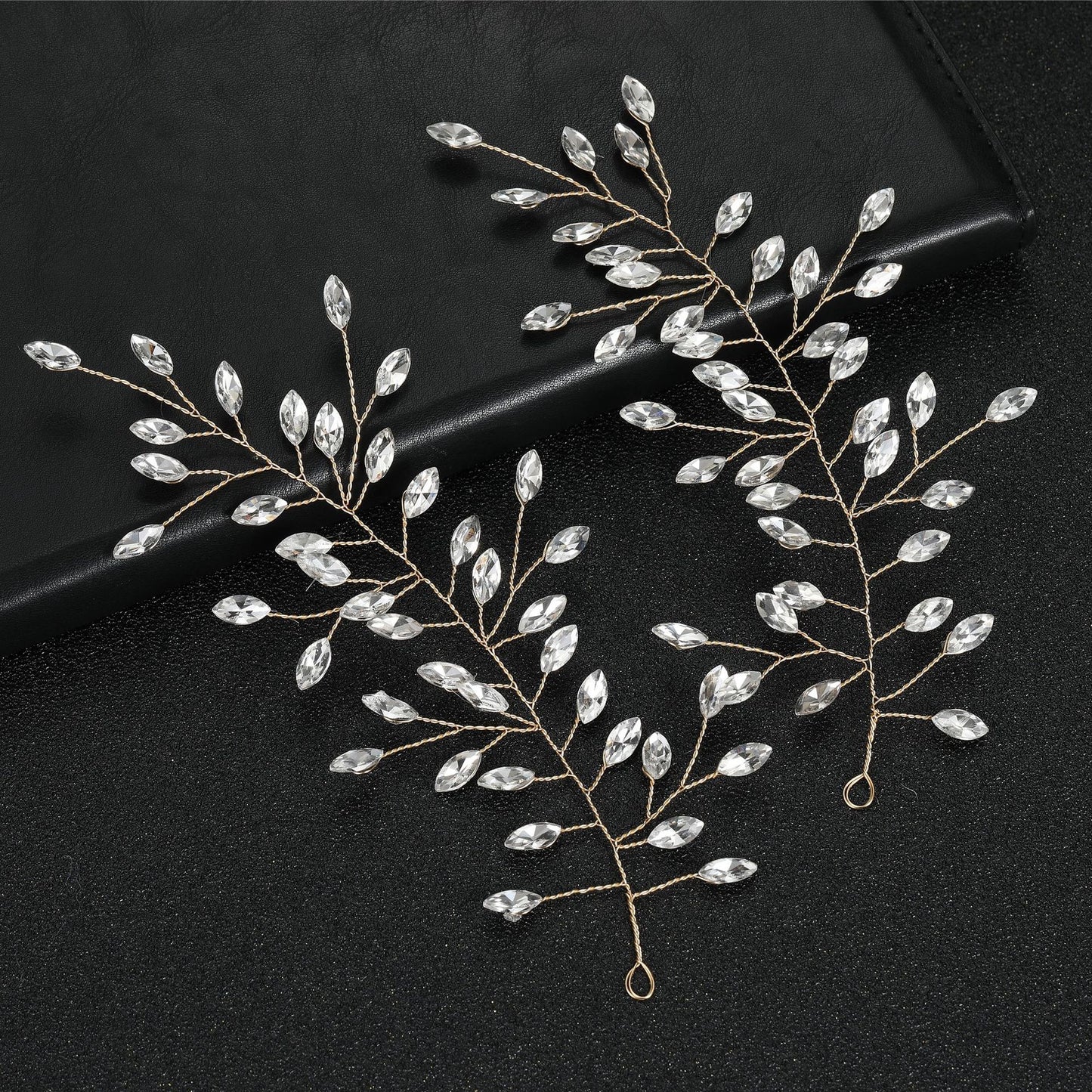 Fashion Diamond Leaf Hairpin Set - Full Drill Hair Accessories (2 Pieces)