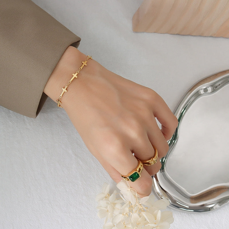 Minimalist Geometric 18K Gold Plated Stainless Steel Cross Bracelet