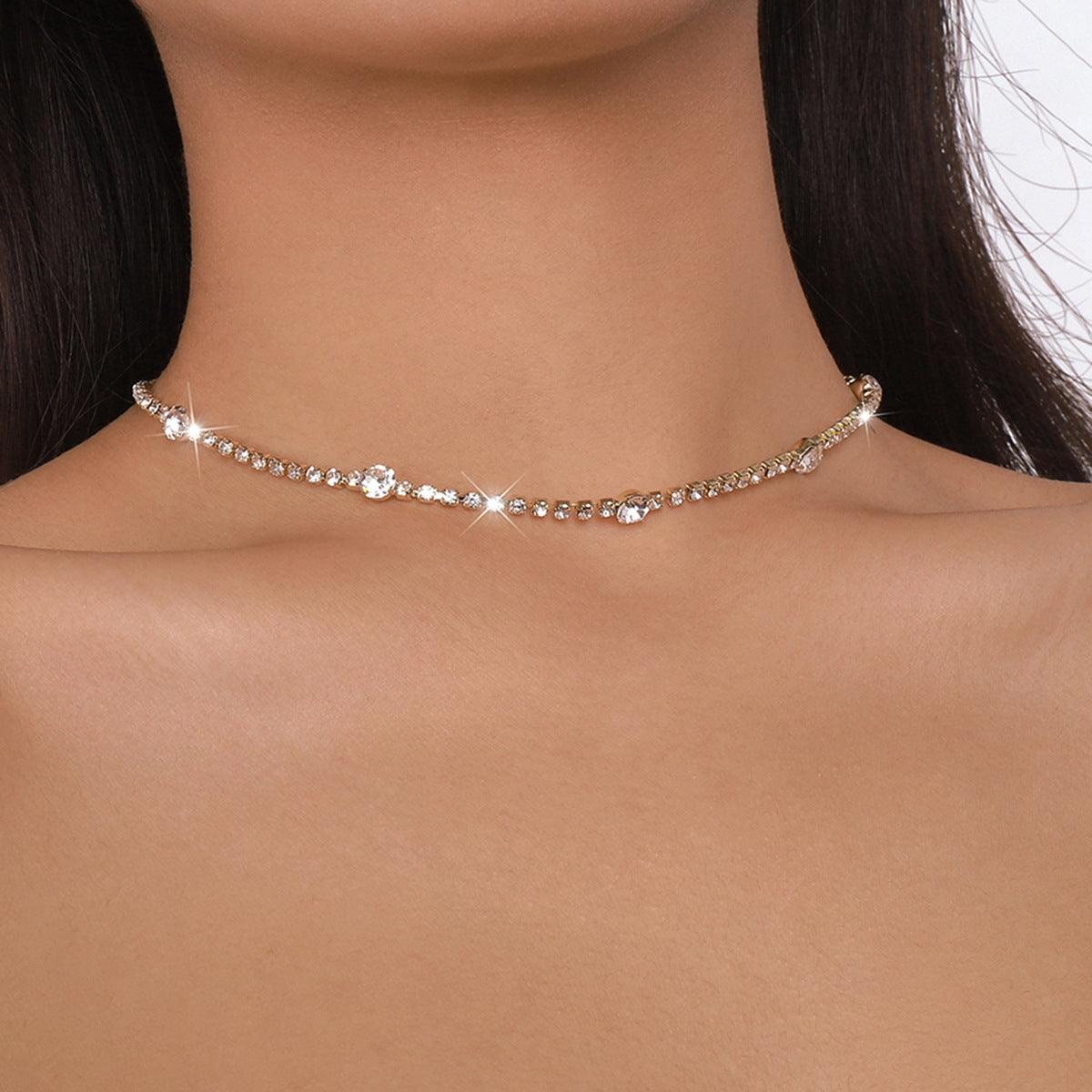 Fashion Geometric Rhinestone Inlay Choker Necklace