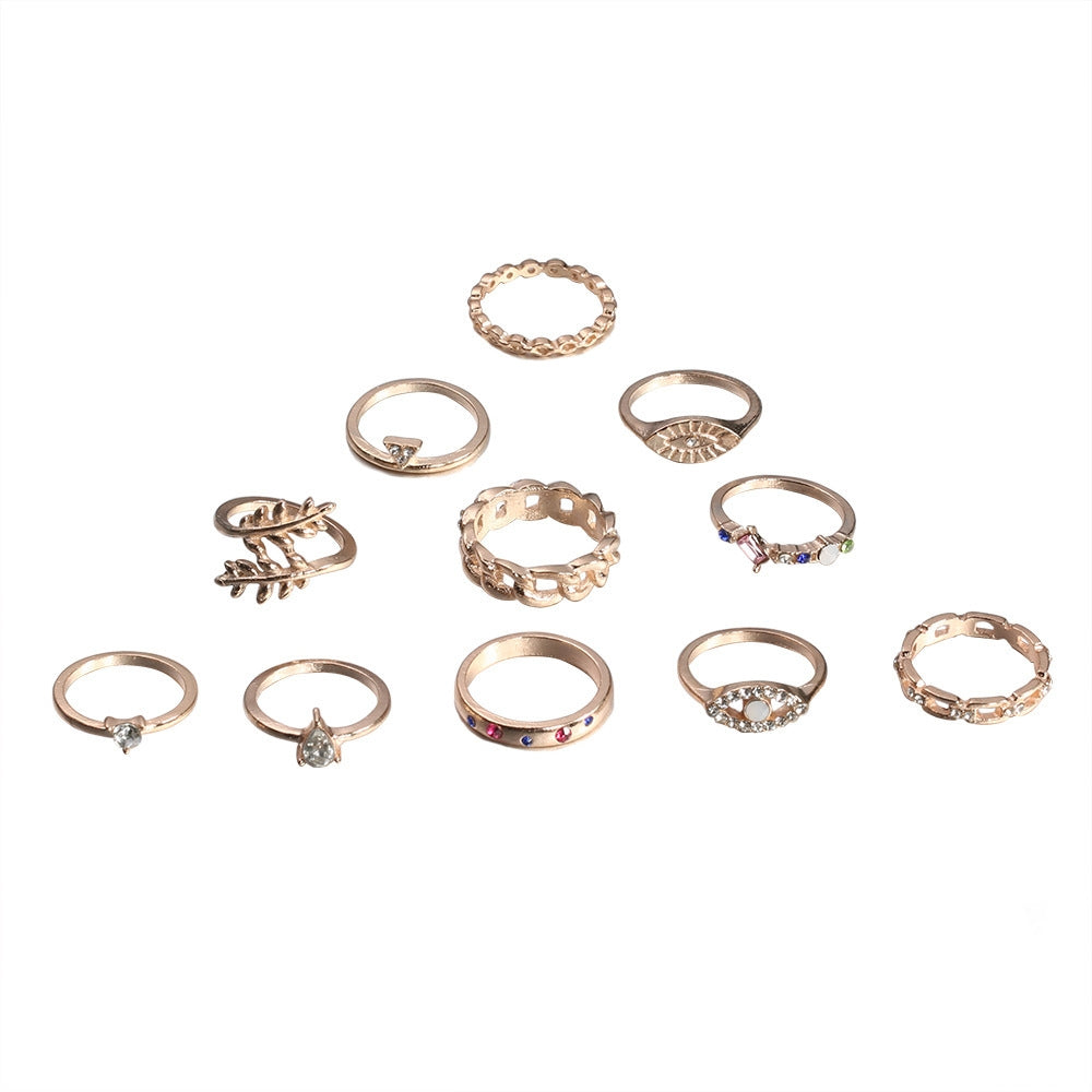 Fashion Geometric Alloy Gemstone Leaf Ring Set for Women