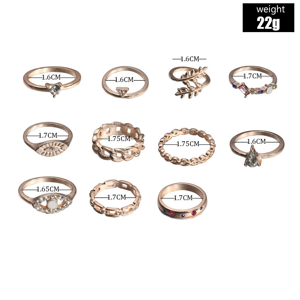 Fashion Geometric Alloy Gemstone Leaf Ring Set for Women