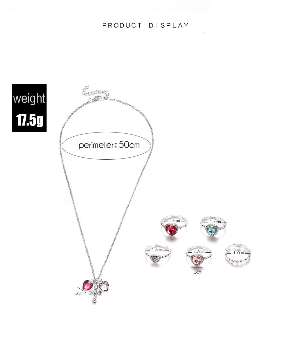 Fashion Geometric Alloy Gemstone Heart Cross Jewelry Set for Women