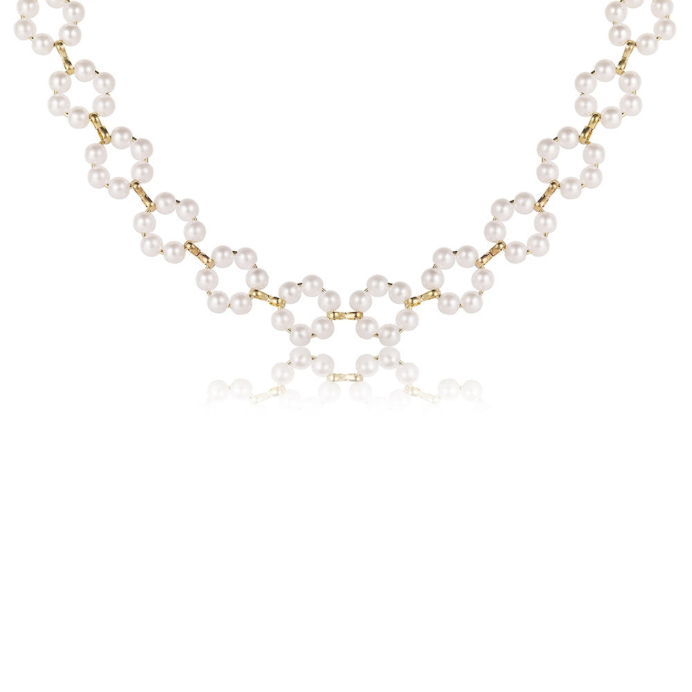 Fashion Geometric Alloy Plated Pearl Choker Necklace