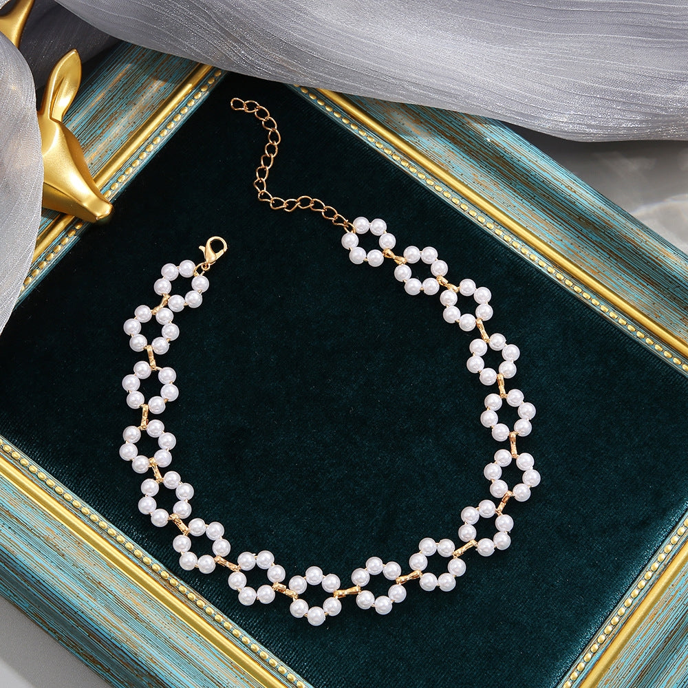 Fashion Geometric Alloy Plated Pearl Choker Necklace