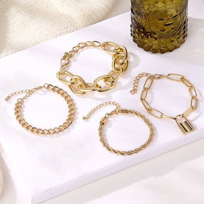 Geometric Alloy Plated Punk Metal Twist Chain Lock Bracelet