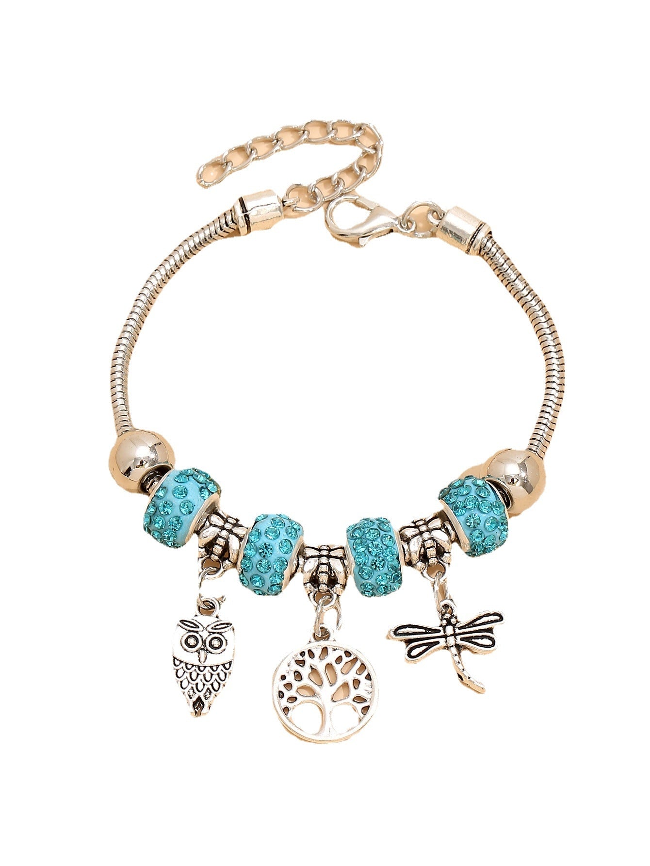 Geometric Alloy Unisex Bracelet with Tree of Life, Owl, and Dragonfly Pendants