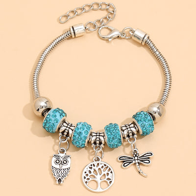 Geometric Alloy Unisex Bracelet with Tree of Life, Owl, and Dragonfly Pendants