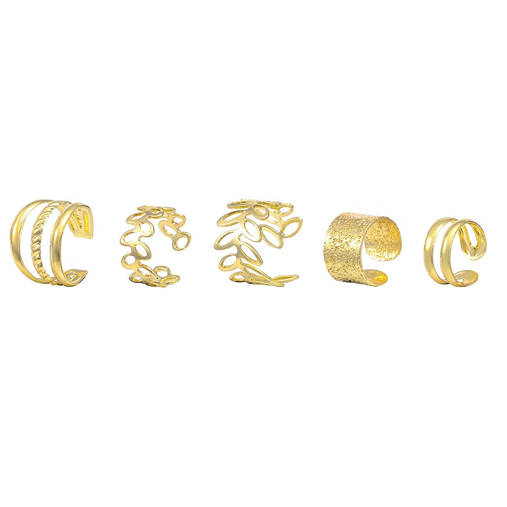 Fashion Geometric Alloy Plated C-Shaped Clip-On Earrings Set for Women