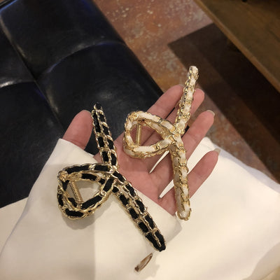 Geometric Alloy Ribbon Hair Claw with Cross Cut-Out Design