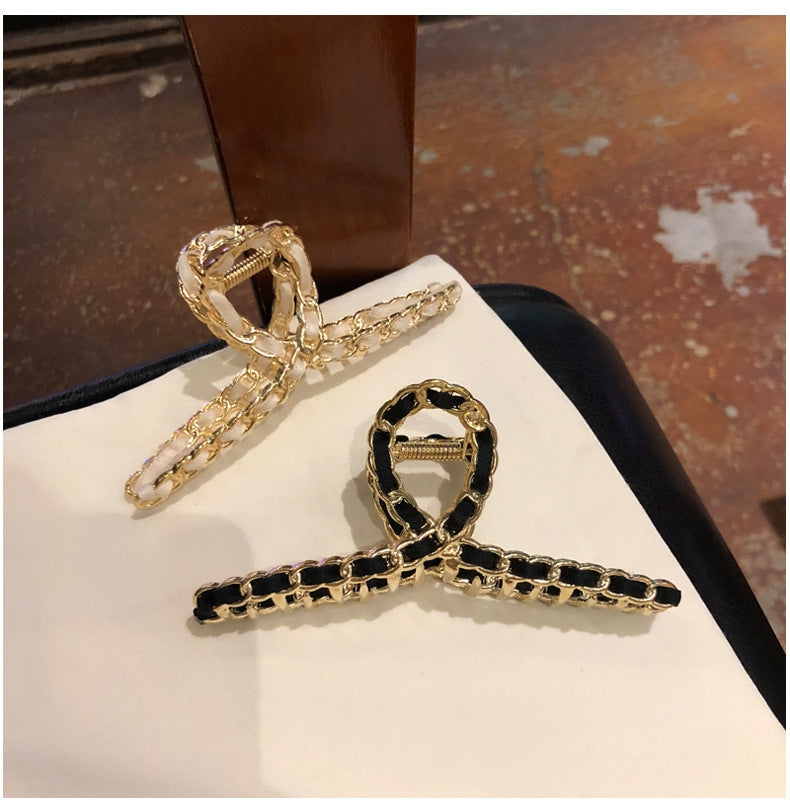 Geometric Alloy Ribbon Hair Claw with Cross Cut-Out Design