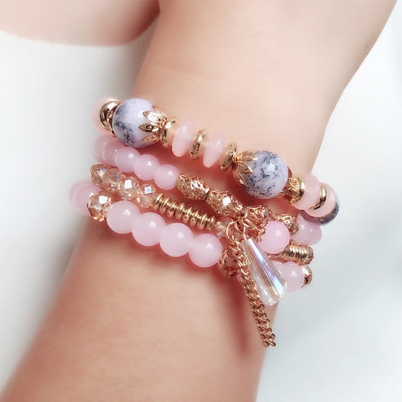 Fashion Geometric Alloy Tassel & Bohemian Beaded Crystal Multi-Layer Women's Bracelet Set