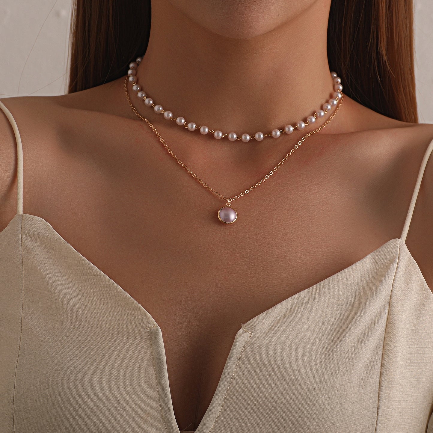 Fashion Geometric Alloy Layered Choker Necklace with Pearl Accents