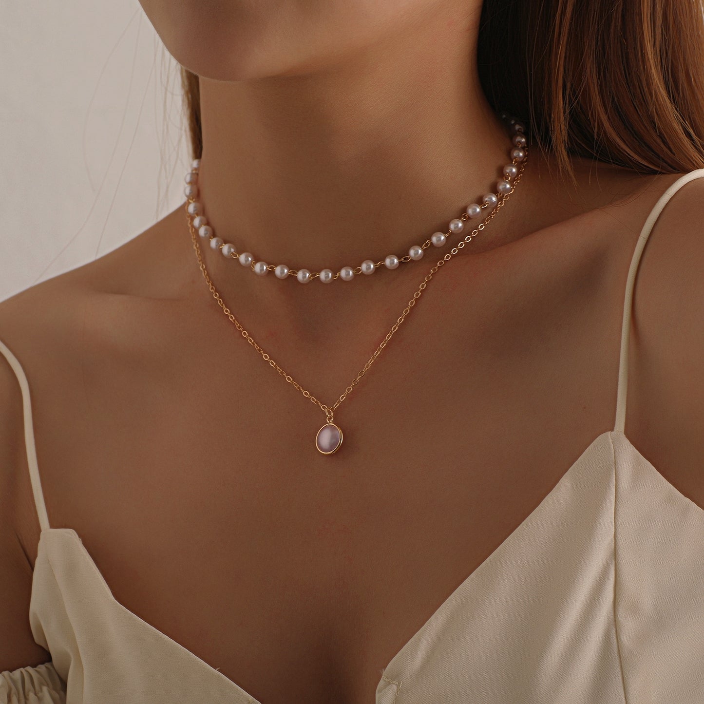 Fashion Geometric Alloy Layered Choker Necklace with Pearl Accents