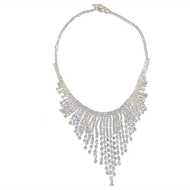 Fashion Geometric Rhinestone Tassel Statement Necklace for Women