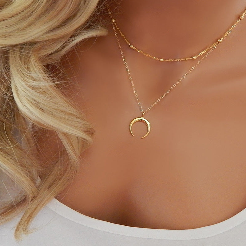 Geometric Crescent Alloy Pendant Necklace for Women